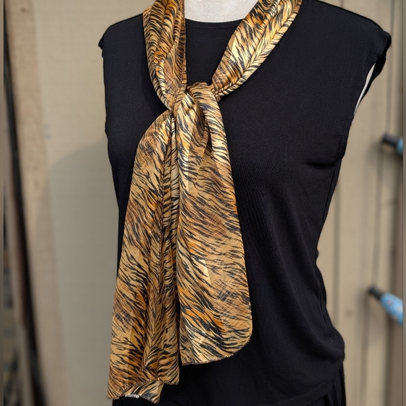 Golden Orange Sparkly Silky Animal Print Scarf - Picture 3 of 5